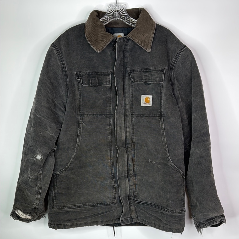 Vintage Carhartt C03 Arctic Black Insulated Canvas Chore Jacket Grunge Large 90s
